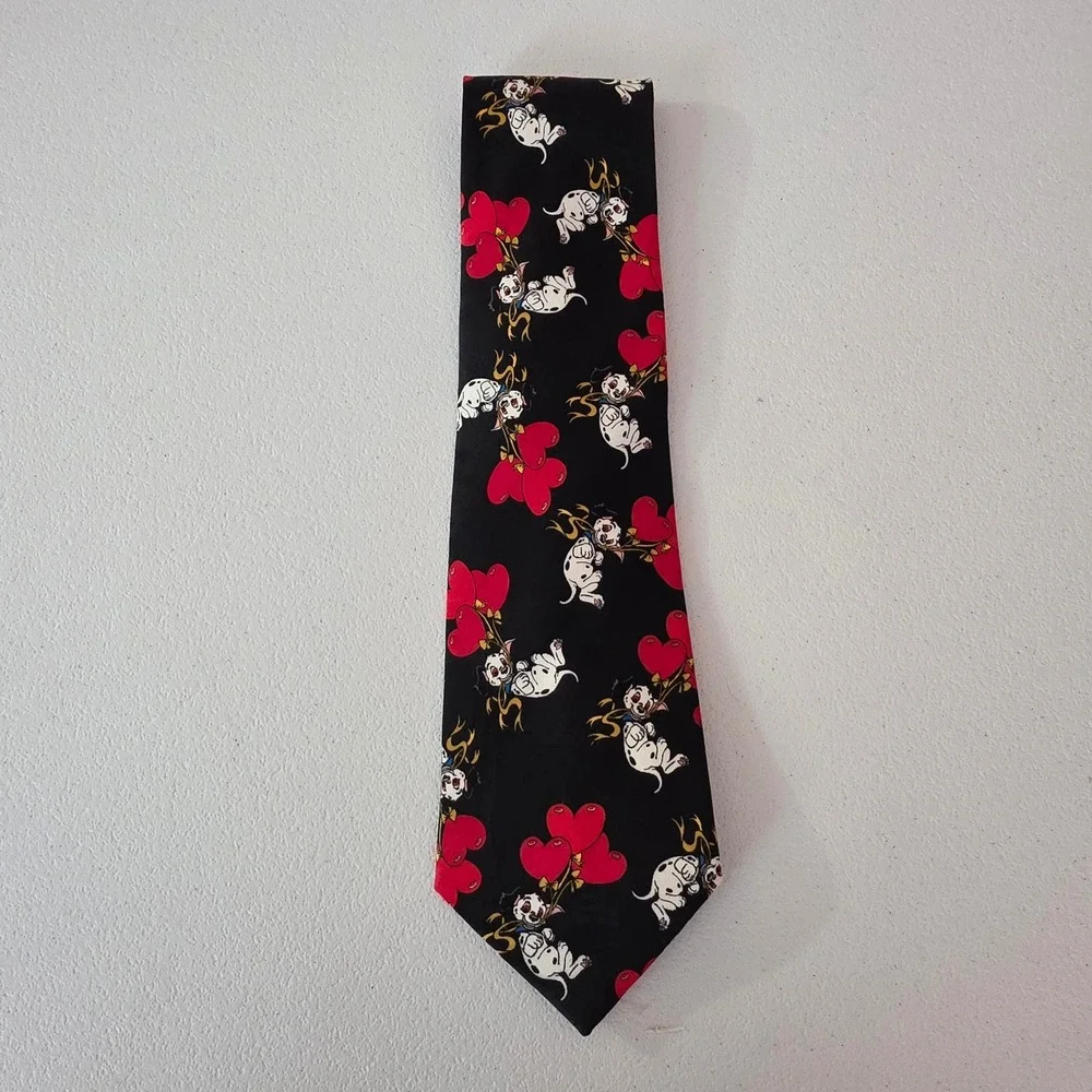 Disney Necktie Mens Black 101 Dalmatians Hearts Valentine's Day Novelty